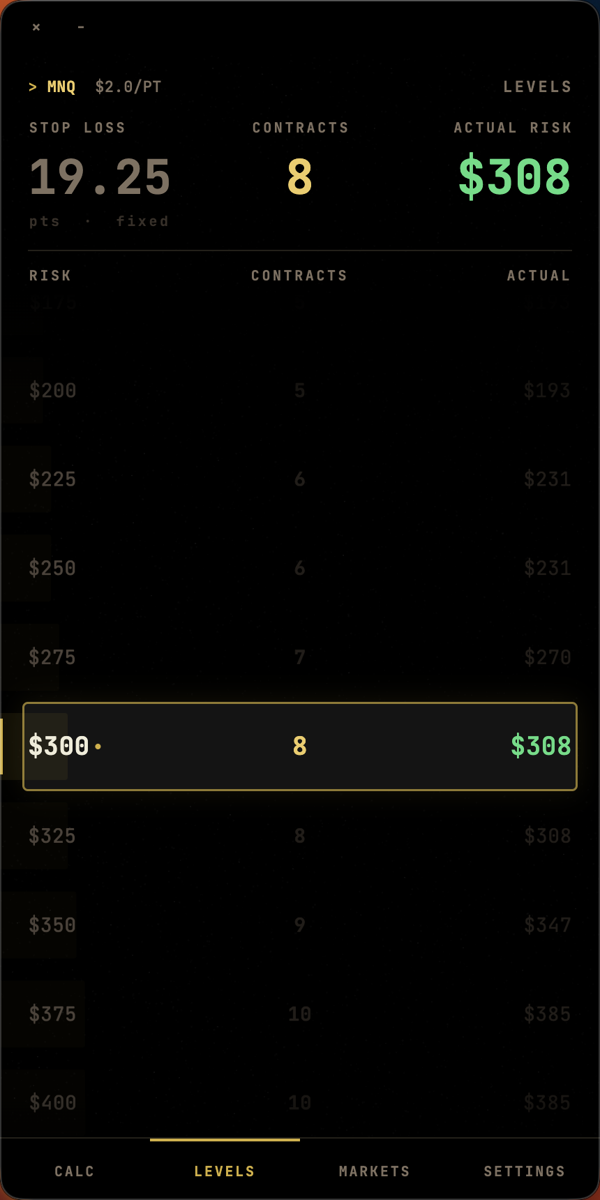 Quanta levels screen